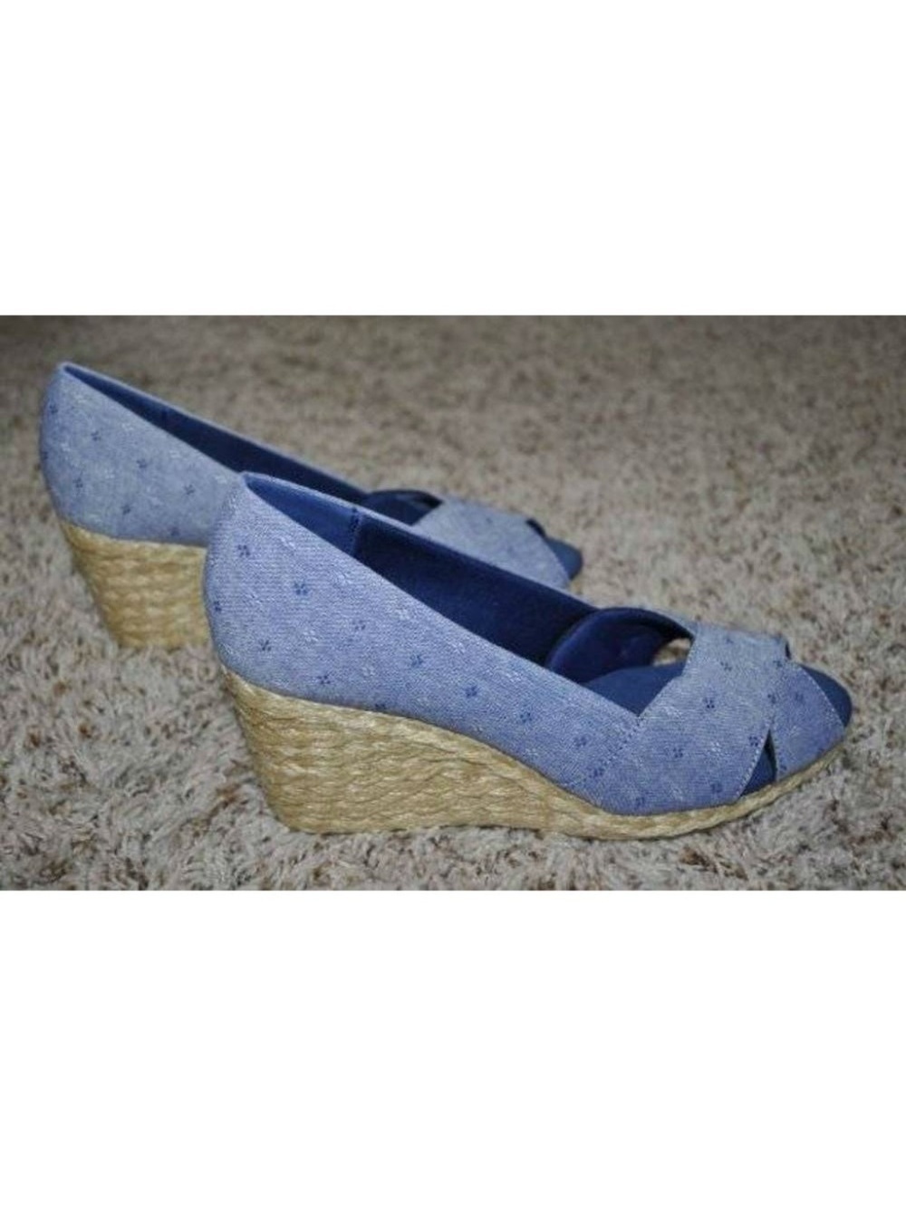 Womens Espadrille Wedge Sandals Chaps Blue Dot Chambray 7 Dakota Peep Toe